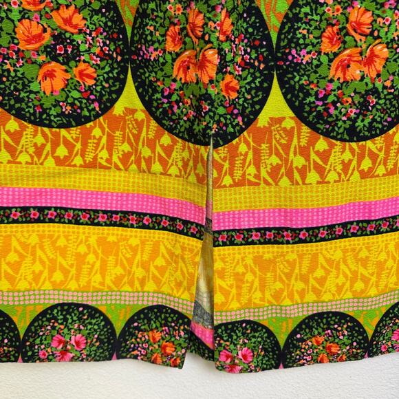 Vtg 60s Barkcloth Skirt Womens Multi Floral Slit Mr B Of California 37" Waist - Picture 6 of 10